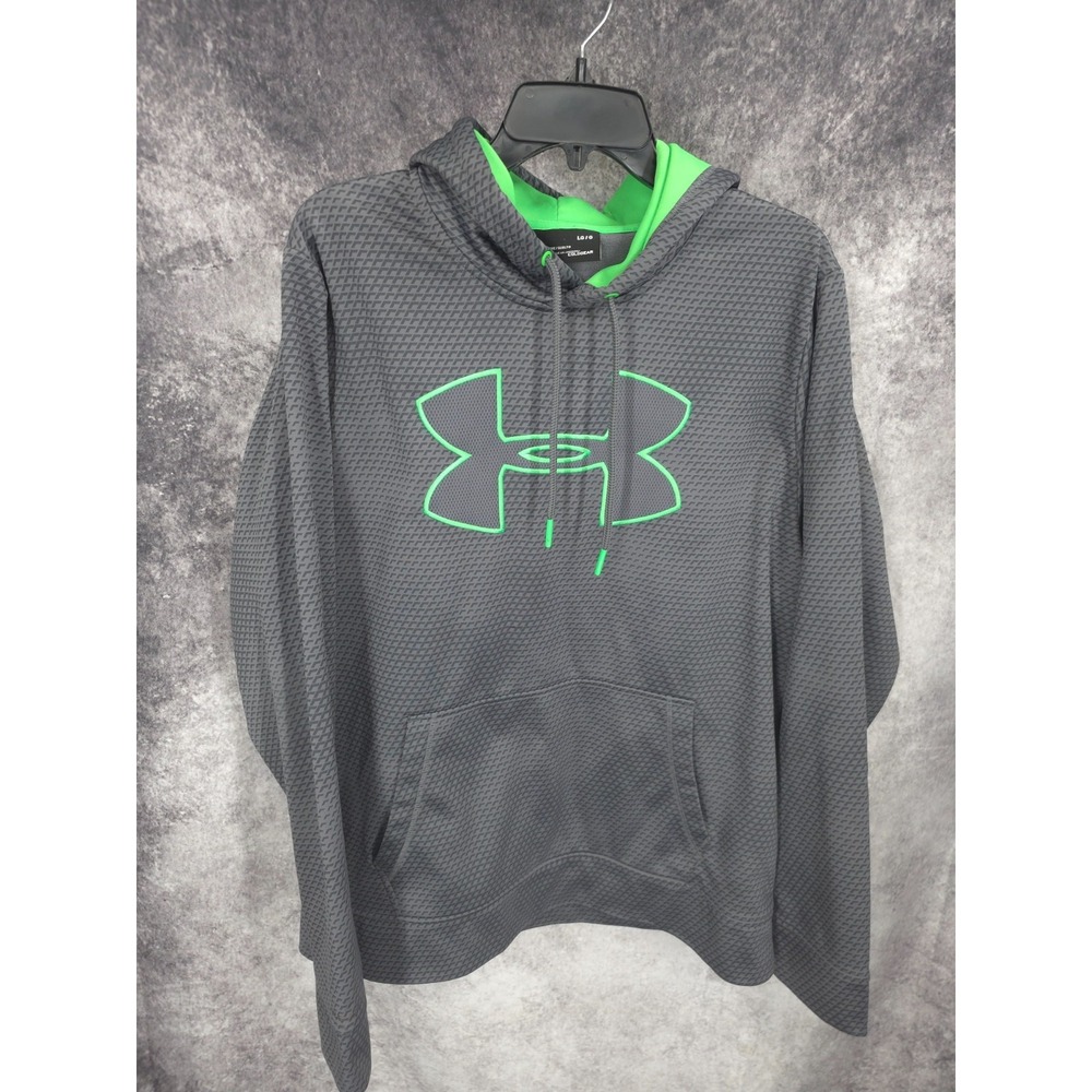 Under Armour Hoodie Men Large Gray Neon Loose Fleece Hooded Sweatshirt Cold Gear